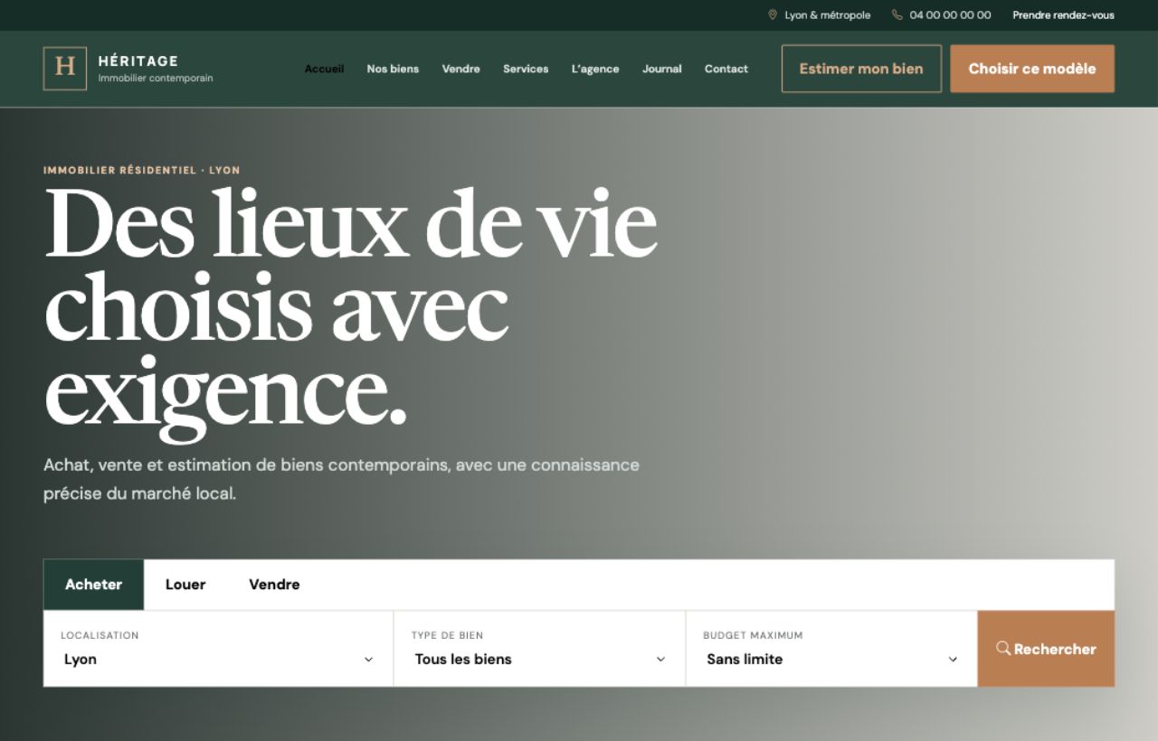 Aperçu du site Héritage Immobilier