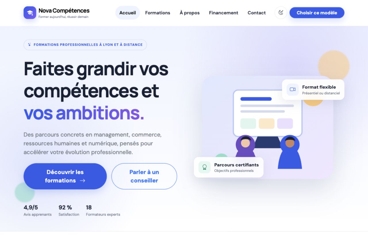 Aperçu du site Nova Compétences