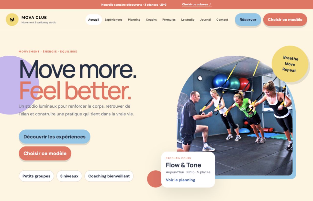 Aperçu du site MOVA CLUB