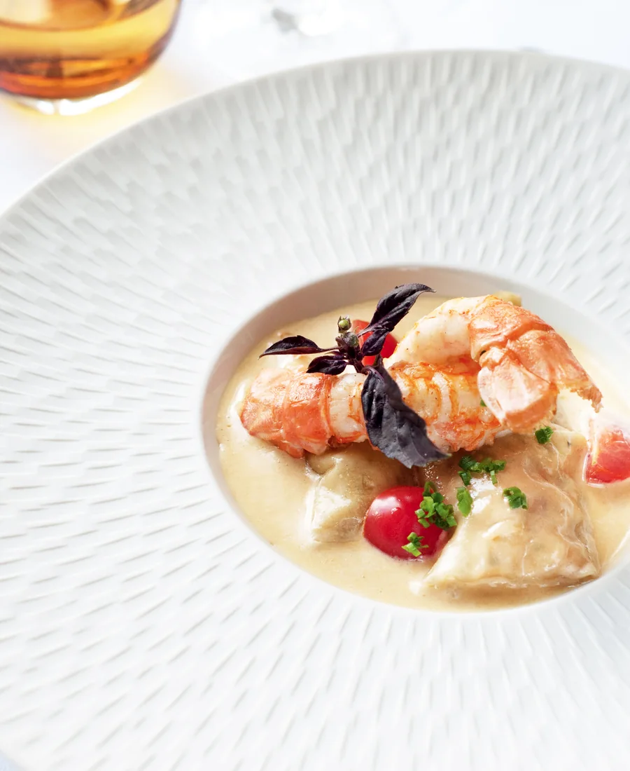 Plat de langoustine et ravioles